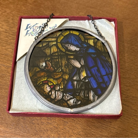 Madonna and Child Stained Glass Miniature Ornament 2.5" with Box Winged Heart - Picture 4 of 7